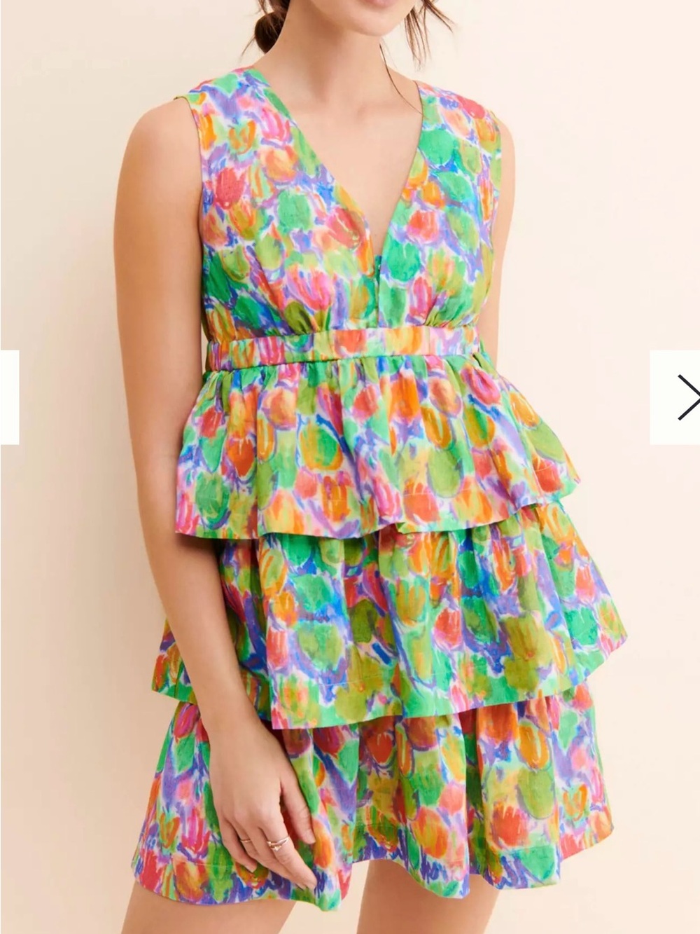 Hope for Flowers by Tracy Reese Anthropologie Linen Floral Tiered Mini Dress S